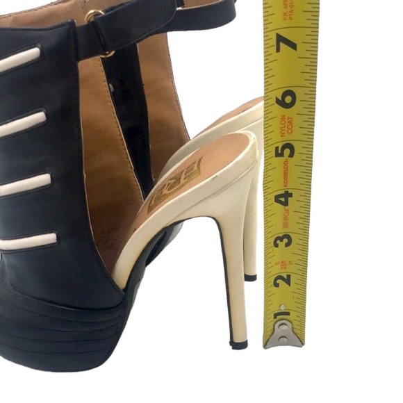 FRH Black/White Open-Toed Stilettos Size 6.5 - Picture 11 of 11
